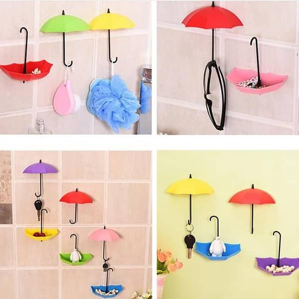 3-Pack Keychain Wall Hooks Hanger Organizer - Durable Umbrella Hooks for Bathroom