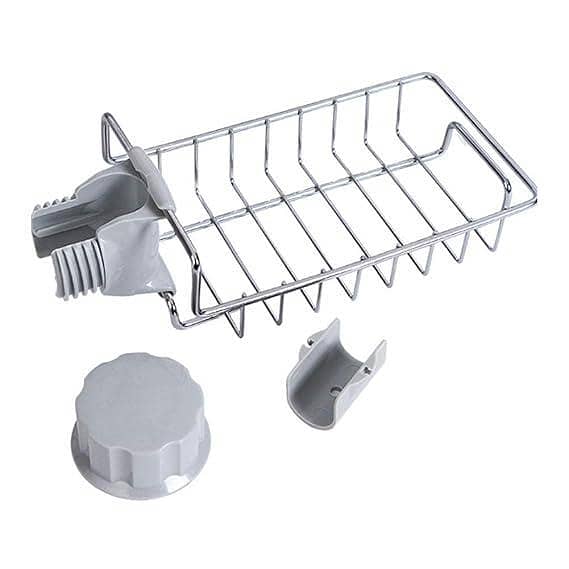 Stainless Steel Adjustable Sink Faucet Shelf for Soap, Sponge, Dishcloth, and Towel Storage