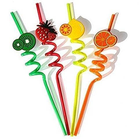 4pcs/lot 3D Fruit Shape Reusabl Straw Flexible Plastic Decor Bar Tools Wedding Party Drinking Straws Cocktail Accessories Art