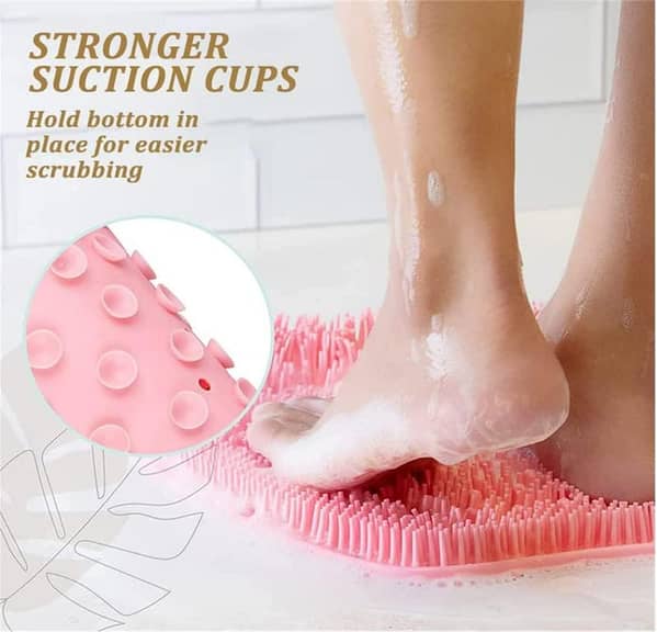 Silicone Wall-Mounted Shower Foot and Back Scrubber with Massage Pad and Suction Cups