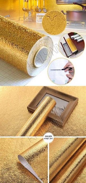 Aluminium Foil Paper Golden Silver Kitchen Oil Proof Contact Paper Waterproof Sticker Kitchen Stove Cabinet Drawer Peel Grain Self Adhesive Wallpaper Sticker