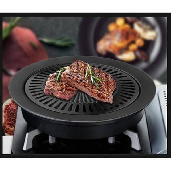 Round Korean BBQ Grill Plate - 32CM Nonstick Iron Pan for Outdoor Cassette Ovens