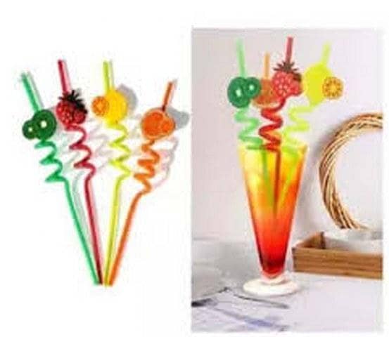 Set of 4 Flexible 3D Fruit-Shaped Drinking Straws for Parties and Cocktails