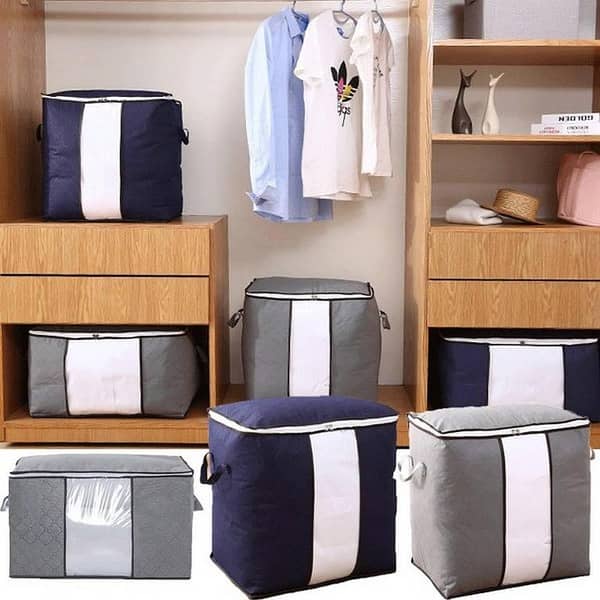 Bamboo Cotton Quilt Storage Bags - Portable Anti-Dust Organizer for Clothes