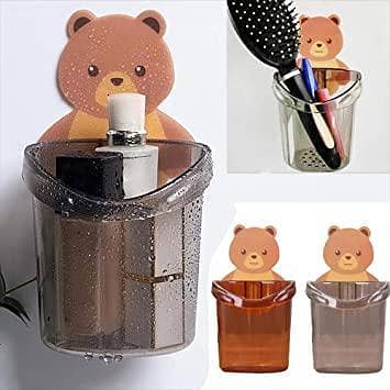 Cutie Bear Self-Adhesive Wall-Mounted Toothpaste and Toothbrush Holder Rack