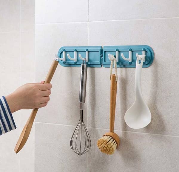 Creative Corner Folding Hook with 6 Rows for Garments - Wall Hooks and Door Hanger Organizer for Kitchen and Bathroom