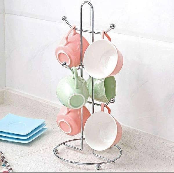 Stainless Steel 6-Cup Mug Tree Stand for Coffee and Tea Storage