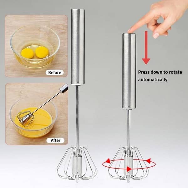Stainless Steel Whisk Stirrer Mixing Mixer Egg Beater Foamer Rotate Hand Push Whisk Stiring Tool Kitchen Egg Whisk Manual Beater Hand Blender Miracle Push Whisk Mixer