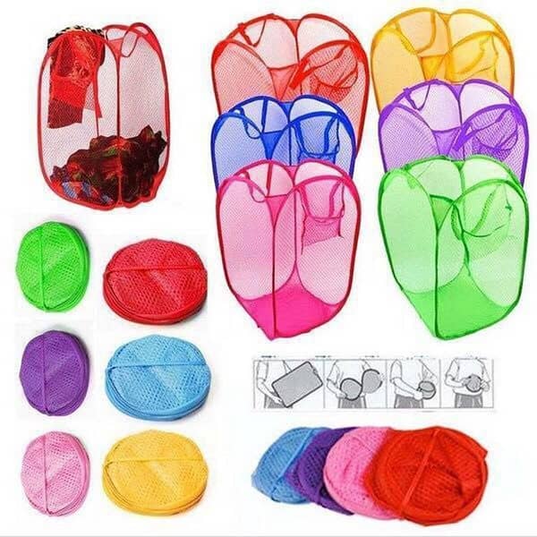 Foldable Net Mesh Cloth Storage Laundry Basket Hamper /Stuff Toy Storage Basket