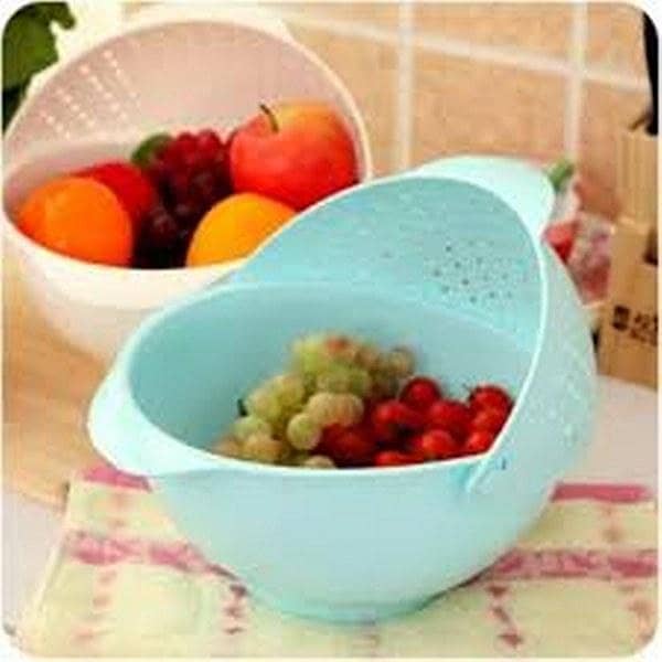Kitchen Double Drain Basket Bowl Plastic Noodles Vegetable Washing Basket Portable Kitchen Fruit Strainer Storage Basket