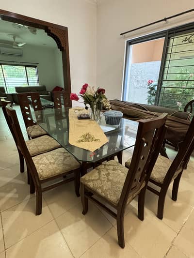6 seater dining table with glass top