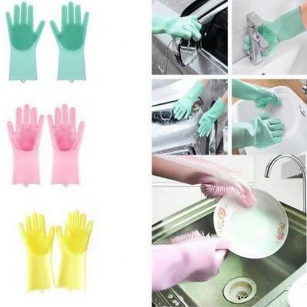 Magic Silicone Dishwashing Scrubber Dish Washing Sponge Rubber Scrub Gloves Kitchen Cleaning