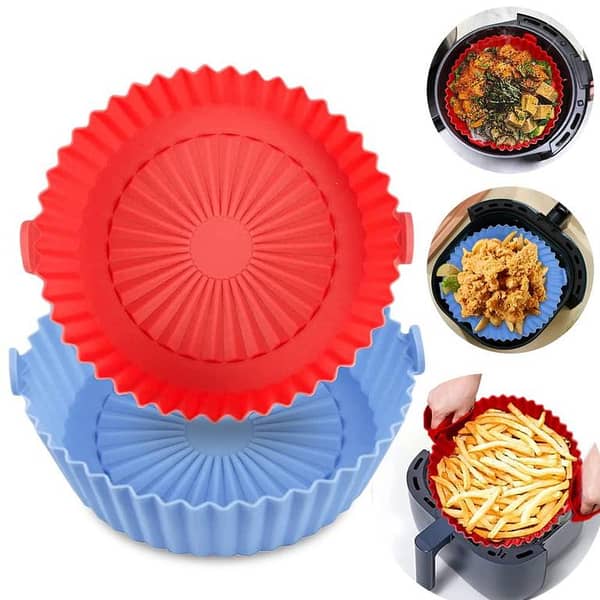 Non-Stick Silicone Air Fryer Liners with Ear Handles, Round Air Fryer Oven Pot Food Grade Silicone Heat Resistant Reusable