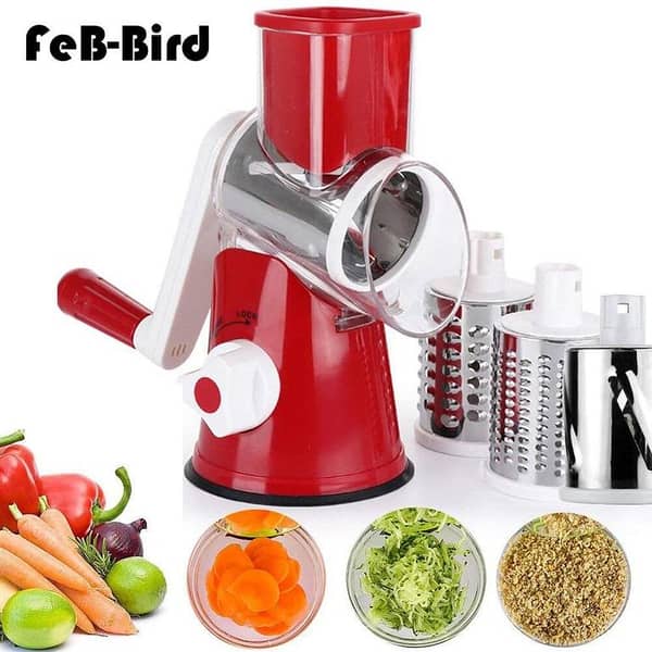 Manual Vegetable Slicer Rotary Drum Grater with 3 Stainless Steel Rotary Blades Cheese Grater Vegetables Slicer Shredder