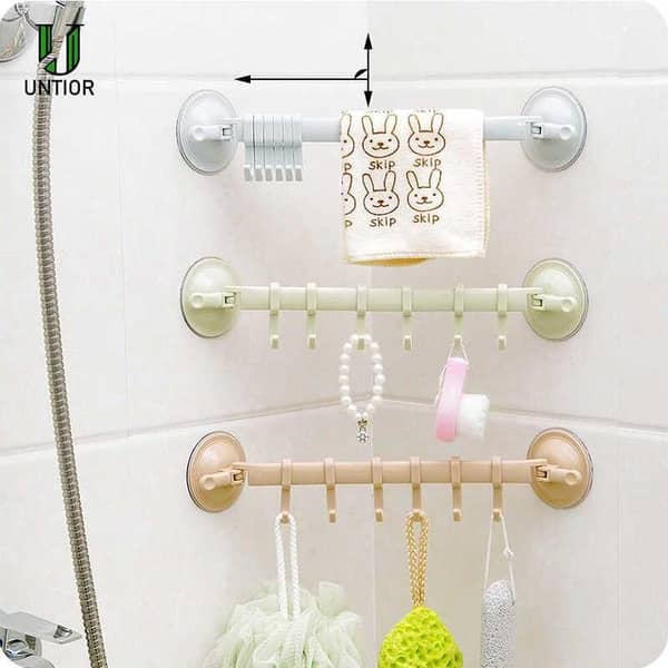 Suction Cup Wall Vacuum Rack with 6 Hooks for Towel and Kitchen Use