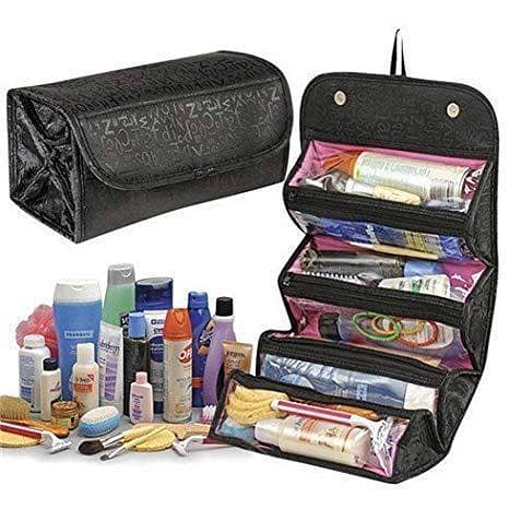 4-Layer Roll-Up Cosmetic Travel Bag - Hanging Toiletry Organizer for Women - Portable Shower and Makeup Storage