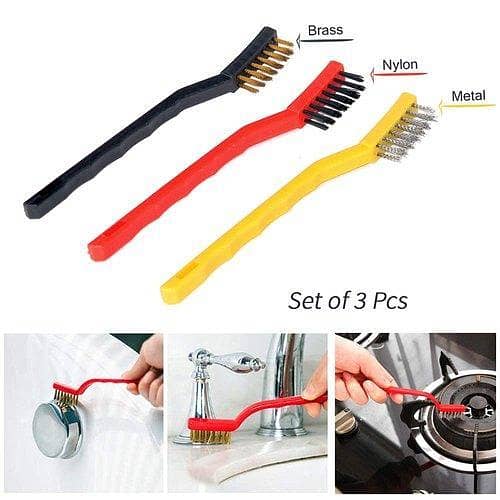 3pcs/Set Multifunction Kitchen Bathroom Cleaning Brush Steel Wire Brush + Copper Wire Brush + Nylon Wire Brush