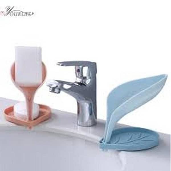 Leaf-Shaped Soap Bar Holder with Draining Tray and Suction Cups for Bathrooms and Kitchens