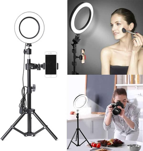 Dimmable Selfie Ring Light with Tripod Stand and Phone Holder for Vlogs, Selfies, Makeup, Livestreaming, and Photography