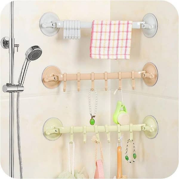 Suction Cup Wall Rack with 6 Hooks for Kitchen and Bathroom Use