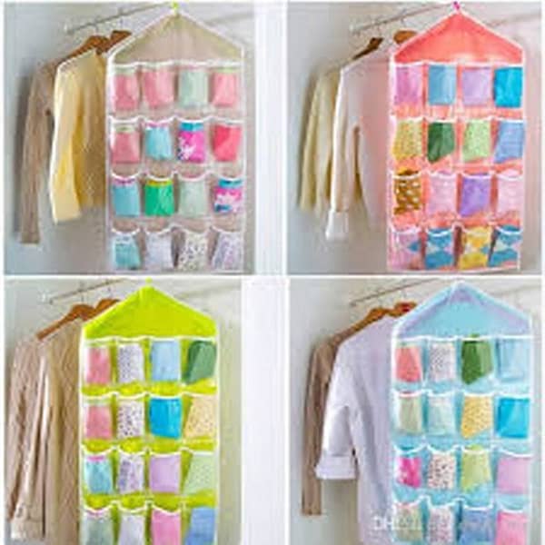 Hanging Storage Rack with 16 Pockets for Closet, Bedroom, and Balcony - Organizer for Clothes, Cosmetics, and Socks