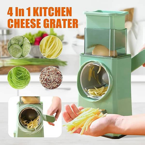 Rotary Cheese Grater Upgraded Cheese Shredder With handle 4 in 1 Square Storm Vegetables Chopper Slicer Food Veggie Chopper for Kitchen Potato Onion Hashbrown Nuts Fruit