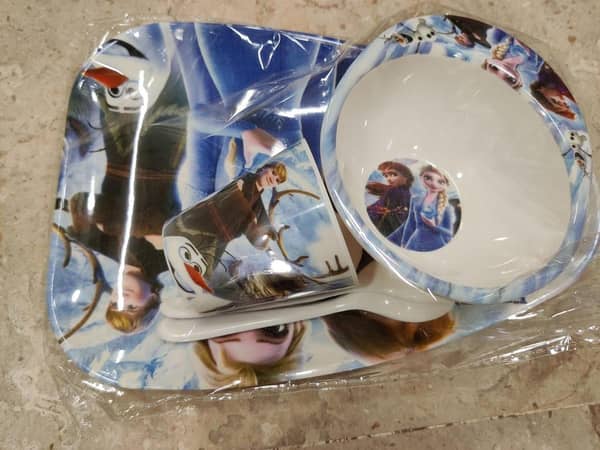 Children Cartoon Durable Tableware Meal Dishes Mealtime Food Feeding Eating Set includes Dinner Serving Bowl Plate Cup with a Matching Spoon and Fork for Kids