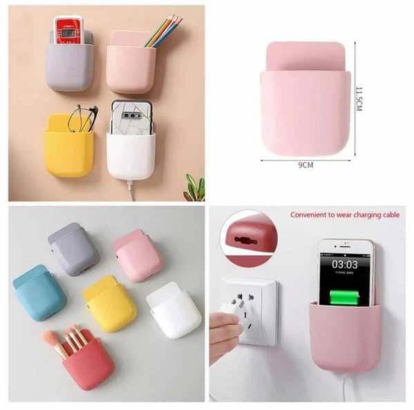 Multicolor Wall-Mounted Storage Case with Phone Charging Port and Remote Holder