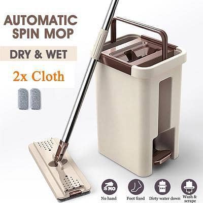 Flat Squeeze Mop and Bucket Hand-Free Wringing Floor Cleaning Mop Washable & Reusable Microfiber Mop Clothes/Pads Imported