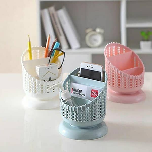 Desktop Organizer and Storage Box for Pens and Makeup Brushes - Plastic Sundries Container