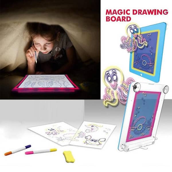 3D Magic Pad LED Writing Board For Kids Plastic Creative Art Magic Board With Pen Brush Children Clipboard Educational Set