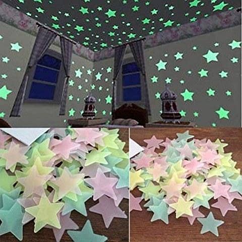 100 Pack of 3D Glow-in-the-Dark Stars for Kids' Room Walls and Ceilings