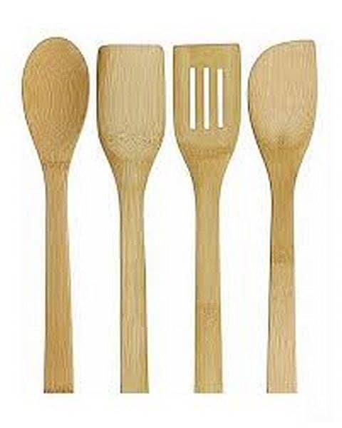 4 Pieces Wooden Spoon Set Premium Kitchen Cooking Utensils Wooden Bamboo Spoon Spatula, 4 Set of Bamboo Kitchen Tools