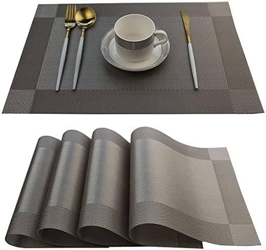 Set of 6 Washable PVC Woven Vinyl Placemats for Kitchen and Dining Tables