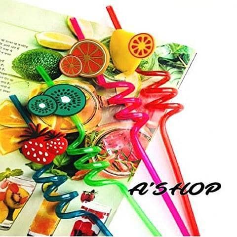 Pack of 4 Reusable Fruit-Shaped Spiral Drinking Straws - Assorted Colors