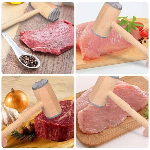 Wooden Meat Tenderizer Double Sided Aluminum Meat Hammer