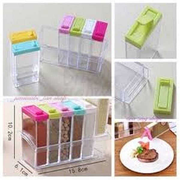 Seasoning Box Spices Case (6 Pcs/Set Spice Shaker Seasoning Box Jar Plastic Condiment Transparent Storage Container with Tray - Colorful)