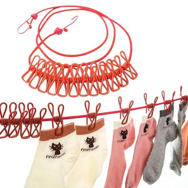 Elastic Portable Clothesline Rope with Clips