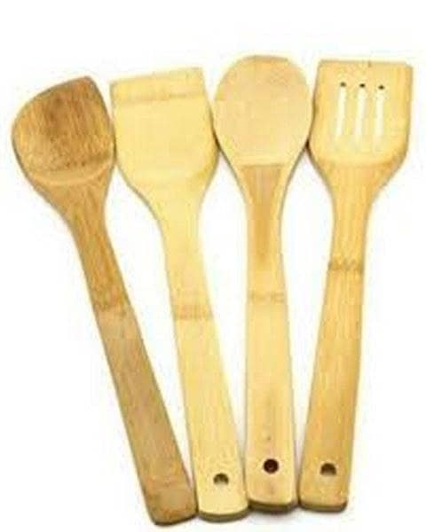 Premium Kitchen Cooking Utensils Wooden Bamboo Spoon Spatula, 4 Set of Bamboo Kitchen Tools