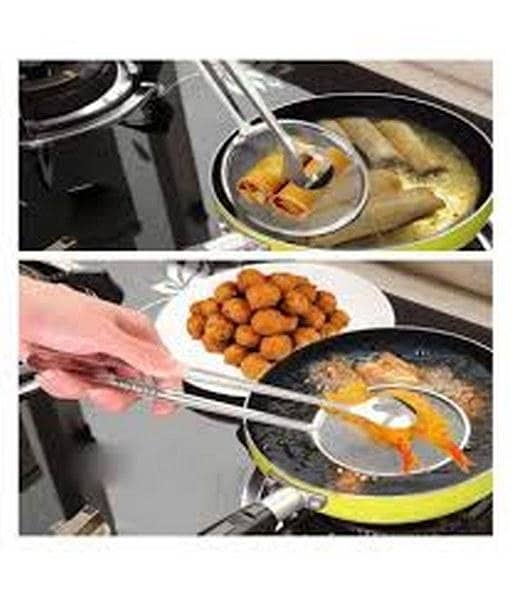 Multi-functional 2 in 1 Fry Tool Filter Spoon Strainer With Clip,Oil Frying BBQ Filter Stainless Steel Mesh Strainer Kitchen Tool size(28*10cm)