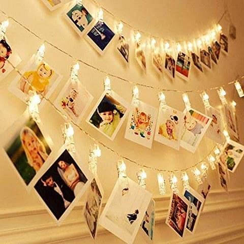 LED Photo Clip String Lights, 5M Length with 20 Clips, 220V Plug, Warm White LEDs for Decorating Photos in Your Home