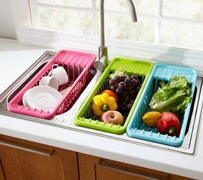 Kitchen Colander Fruit Vegetable Washing Basket Foldable Strainer Collapsible Drainer Over The Sink