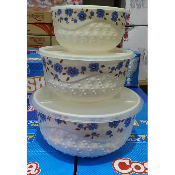 Fresh Seal Bowl Sets of 3pcs Dinnerware Decal  Storage Melamine Bowl with PP Lids for Microwave Safe -  Assorted