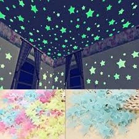 Pack of 100 - 3D Glow in the Dark Stars Wall Stickers for Kids' Rooms and Home Decor