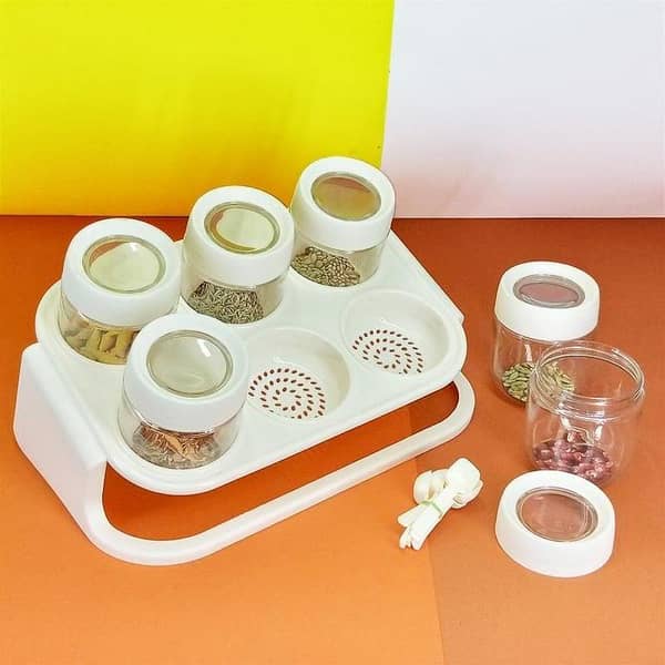 Spice Zone Masala Spice Stand Rack With Spoons ( Each Jar Capacity 500 ml)