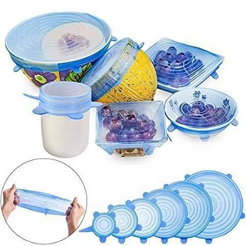 6Pcs Kitchen Reusable Silicone Stretch Seal Lid Preservation Vacuum Food Storage Bowl Cover