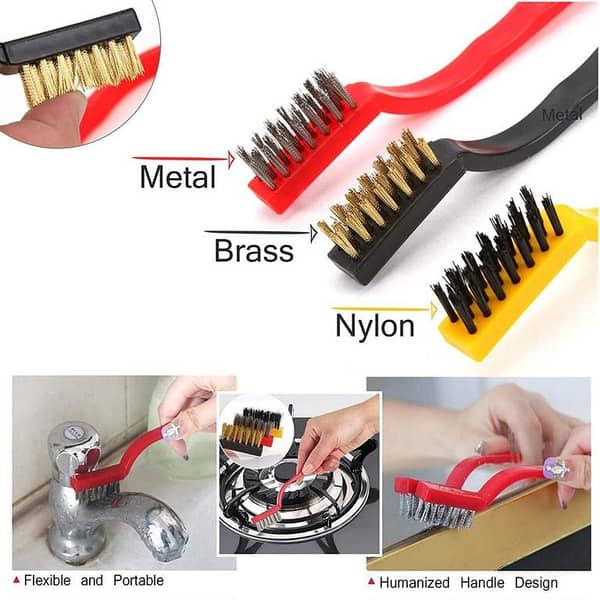 Small Wire Brush Set, Wire Brushes for Cleaning Rust Removal, 3 Brush Types Stainless Steel Brush for Cleaning, Brass Metal Brush, and Nylon Brushes