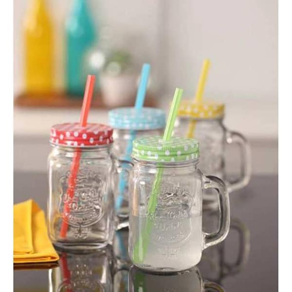 Drinking Jar Mug Mason Glass Jar Mug with Straw (500 ml)