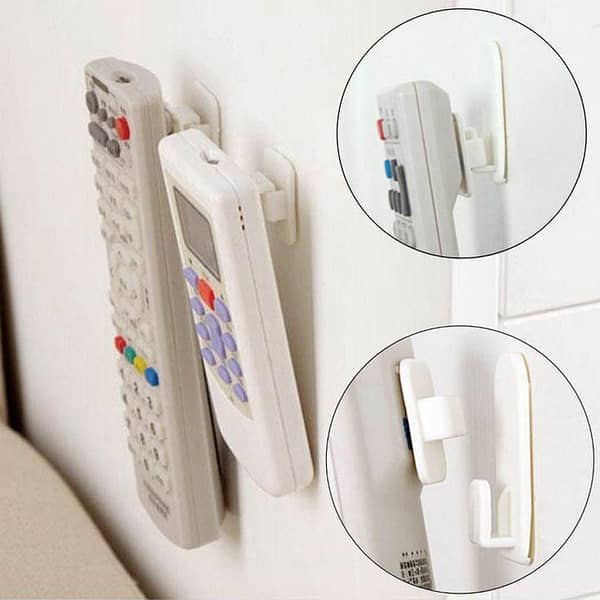 2 Sets of Plastic Sticky Hooks for Hanging AC or TV Remotes - Wall, Door, Cabinet, or Trolley Storage