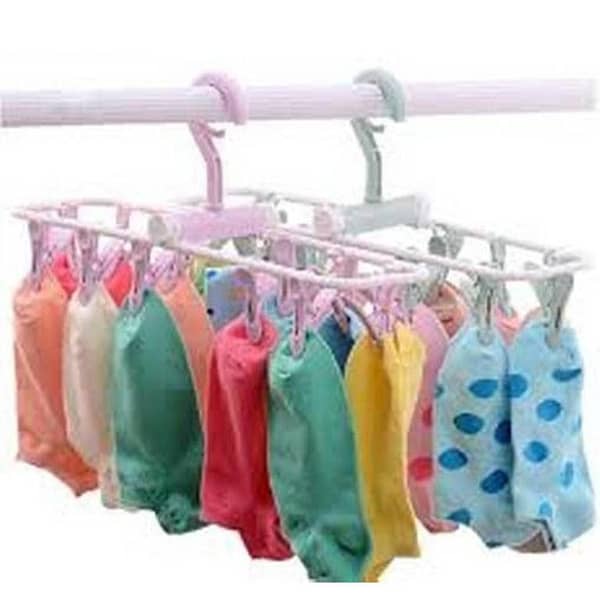 Multifunctional Beige Plastic Folding Clips for Clothes and Socks – 12 Pack